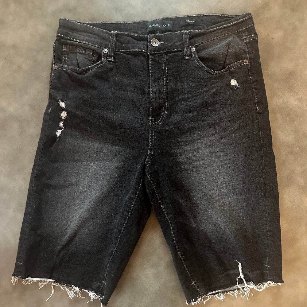 Kendal + Kylie Black Distressed 'The Bu Short' Bermuda Shorts